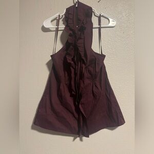 BCBGMAXAZRIA AUBERGINE RUFFLED HALTER SZ S SHIRRED